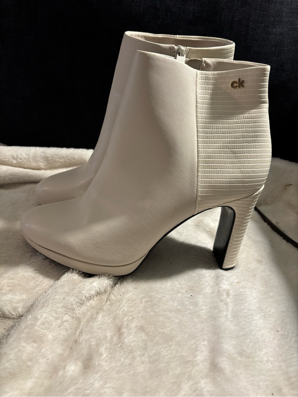 Calvin Klein Cream Ankle Boots - Sleek Platform Heel
